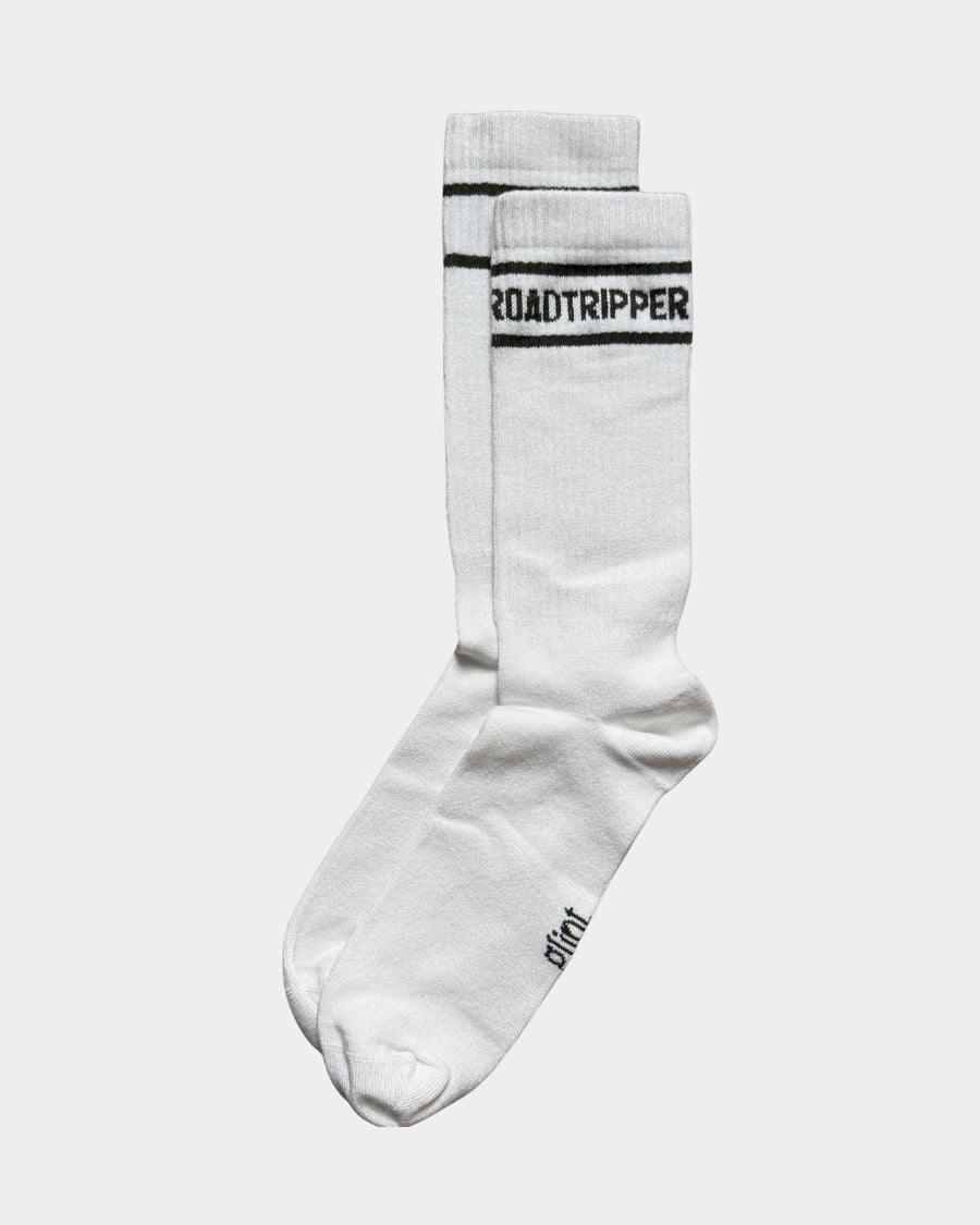 Witte bamboe sokken Roadtripper met zwarte strepen van Glint Antwerp, unisex, maten 36-40 en 41-46